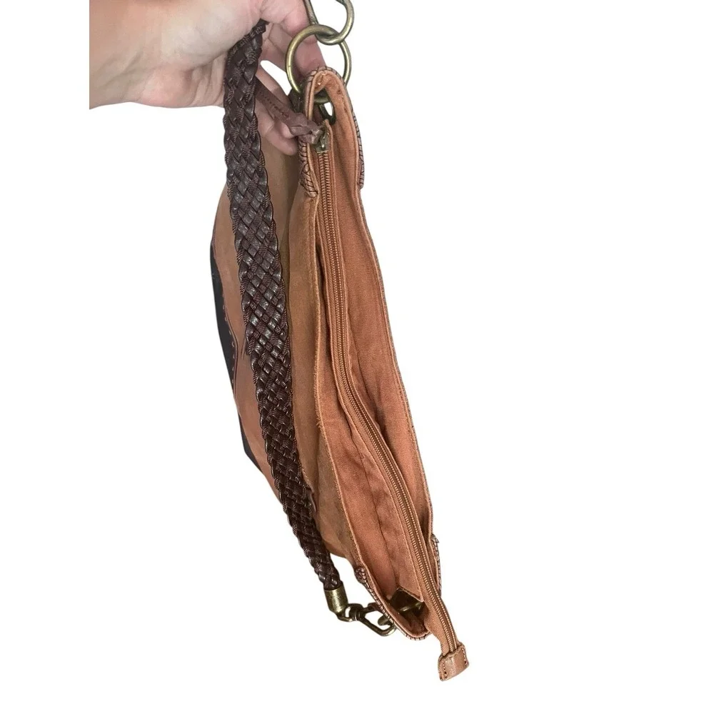 The Sak Indio Two Tone Brown Leather Hobo Bag Purse Braided Strap
